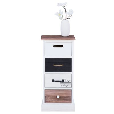 Chiffonnier LAGUNA étagère de rangement avec 4 tiroirs en bois de paulownia style shabby chic vintage rustique blanc brun noir