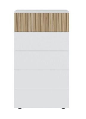 Chiffonnier, meuble de rangement avec 5 tiroirs coloris blanc artic, naturel - longueur 61 x hauteur 109 x profondeur 40 cm