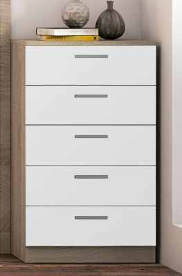 Chiffonnier, meuble de rangement coloris chêne cambrian, blanc - Longueur 60 x Profondeur 40 x Hauteur 102,7 cm