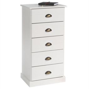 Chiffonnier PARIS commode avec 5 tiroirs en pin massif lasuré blanc