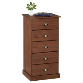 Chiffonnier PARIS commode avec 5 tiroirs en pin massif lasuré brun foncé