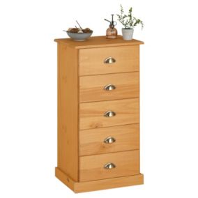 Chiffonnier PARIS commode avec 5 tiroirs en pin massif lasuré brun
