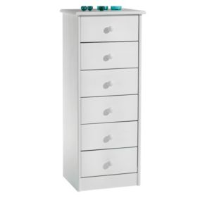 Chiffonnier RONDO meuble de rangement commode apothicaire avec 6 tiroirs, en pin massif lasuré blanc