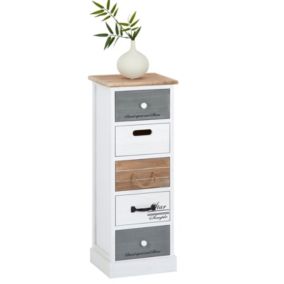 Chiffonnier SALVA commode 5 tiroirs en bois de paulownia style shabby chic vintage rustique blanc