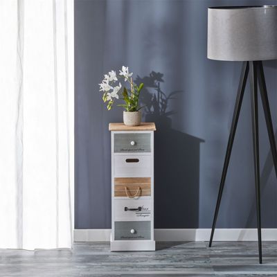 Chiffonnier SALVA commode 5 tiroirs en bois de paulownia style shabby chic vintage rustique blanc