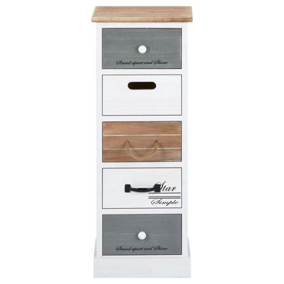 Chiffonnier SALVA commode 5 tiroirs en bois de paulownia style shabby chic vintage rustique blanc