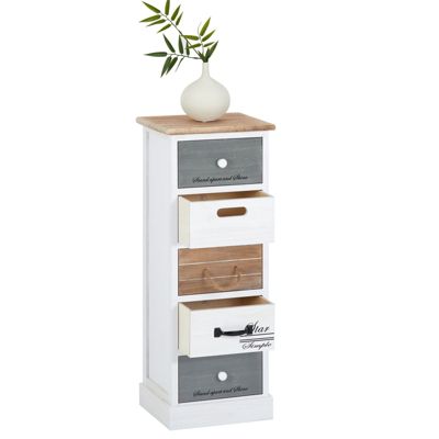 Chiffonnier SALVA commode 5 tiroirs en bois de paulownia style shabby chic vintage rustique blanc