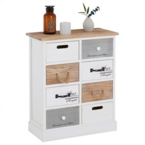Chiffonnier SALVA commode 8 tiroirs en bois de paulownia style shabby chic vintage rustique blanc