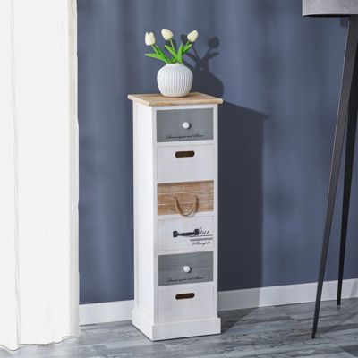 Commode 6 Tiroirs Shabby Chic Palazzo INT - Bois Blanc, Poignées Laiton - Neuf