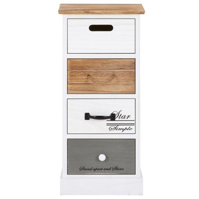 Chiffonnier SALVA étagère de rangement avec 4 tiroirs en bois de paulownia style shabby chic vintage rustique blanc brun gris