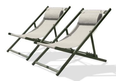 Chilienne pliante Julia aluminium vert kaki L.93/102 x l.58 cm City Garden (lot de 2)