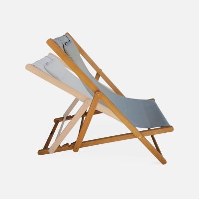 Chiliennes bois - Creus - 2 transats en bois d'Eucalyptus huilé avec coussin repose-tête gris taupe