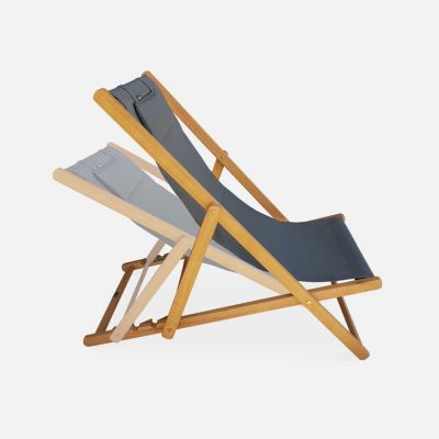 Chiliennes bois - Creus - 2 transats en bois d'Eucalyptus huilé avec coussin repose-tête gris