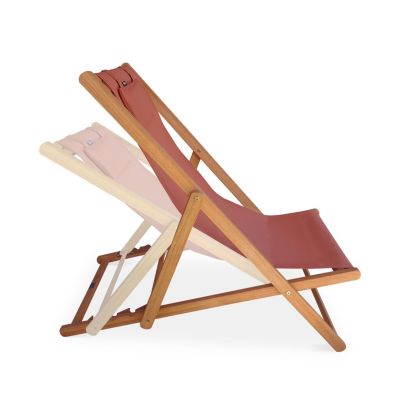 Chiliennes bois - Creus - 2 transats en bois d'Eucalyptus huilé avec coussin repose-tête terra cotta