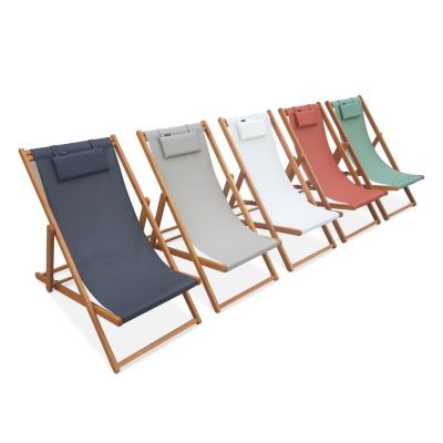 Chiliennes bois - Creus - 2 transats en bois d'Eucalyptus huilé avec coussin repose-tête terra cotta