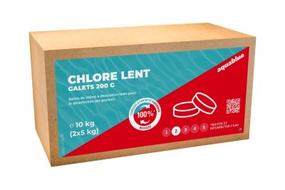 Chlore lent pour piscine galets 200g Aquablue 10kg