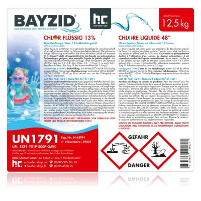 Chlore Liquide 48degrée Bayzid 1 x 12,5 Kg (10 L), Désinfection Rapide ...