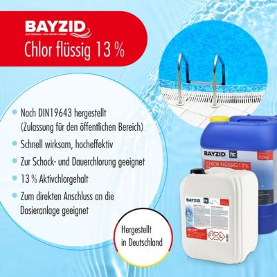 Chlore Liquide 48degrée Bayzid 12 x 25 Kg (20 L), Désinfection Rapide ...
