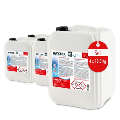 Chlore Liquide 48degrée Bayzid 4 x 12,5 Kg (10 L), Désinfection Rapide ...