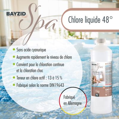 Chlore Liquide Bayzid Spa 1 x 1 Kg, Désinfectant Rapide Et Puissant Pour Spas, Jacuzzis Et Pataugeoires