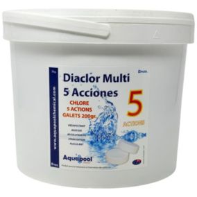 Chlore Multi Actions Galets 200G Piscine , 5 Actions : Désinfectant, Algicide, Stabilisant, Clarifiant, Floculant 5kg