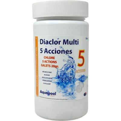 Chlore Multi Actions Piscine, 5 Actions Pastilles 20g : Désinfectant, Algicide, Stabilisant, Clarifiant, Floculant 1kg