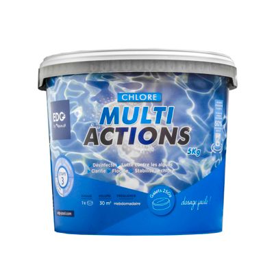 Chlore Multi Actions Piscine - Multi Fonctions Action Longue Durée - Galets 250G - Seau 5 kg - Edg