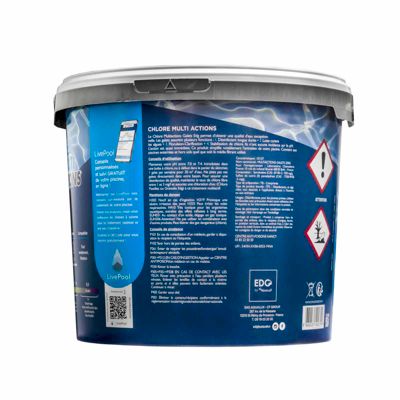 Chlore Multi Actions Piscine - Multi Fonctions Action Longue Durée - Galets 250G - Seau 5 kg - Edg