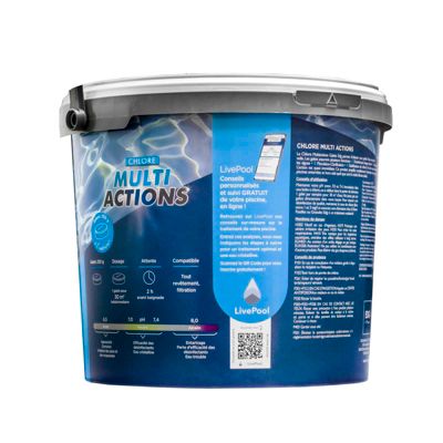 Chlore Multi Actions Piscine - Multi Fonctions Action Longue Durée - Galets 250G - Seau 5 kg - Edg