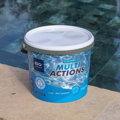 Chlore Multi Actions Piscine - Multi Fonctions Action Longue Durée - Galets 250G - Seau 5 kg - Edg