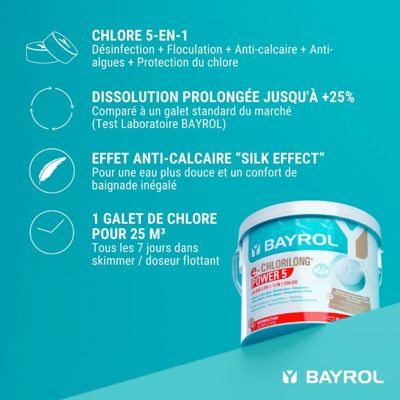 Chlore multifonctions Bayrol Chlorilong Power 5 fonctions - 1 kg