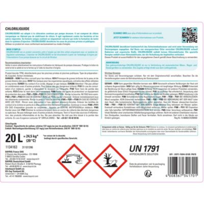Chloriliquide à base de chlore non-stabilisé pour piscine 20l Bayrol