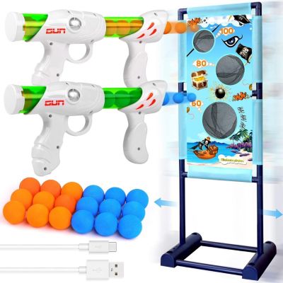 Cible de Tir Mobile pour Enfants, Jeu de Jardin Extérieur avec 2 Pistolets et 18 Balles Mousse