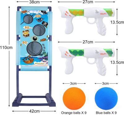 Cible de Tir Mobile pour Enfants, Jeu de Jardin Extérieur avec 2 Pistolets et 18 Balles Mousse