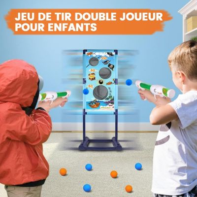 Cible de Tir Mobile pour Enfants, Jeu de Jardin Extérieur avec 2 Pistolets et 18 Balles Mousse