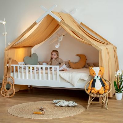 Ciel de lit cabane toile en double gaze pois dorés