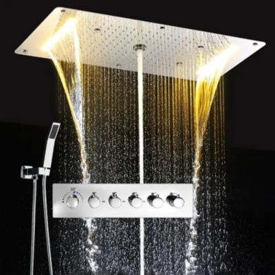 Ciel de pluie thermostatique led chrome 700x380 mm, Topale