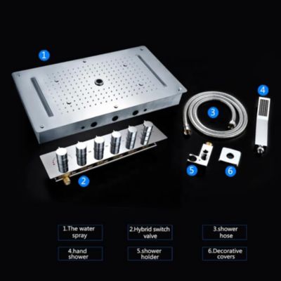 Ciel de pluie thermostatique led chrome 700x380 mm, Topale