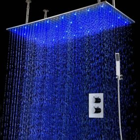 Ciel de pluie thermostatique led chrome XXL 1000X500 mm, Jupiter