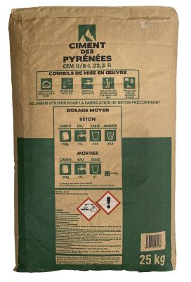 Ciment des Pyrénées CEM II B-L 32,5 N gris 25kg