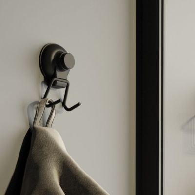 Cintre Avec 2 Crochets En Métal Noir Mat Et Fixation Par Ventouse Menthe
