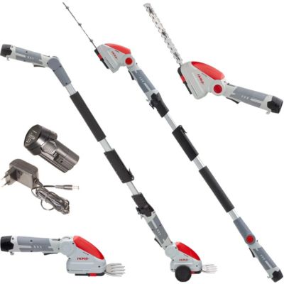 Cisaille à gazon et Taille buisson Télescopique sans fil à batterie 12V Inclus 2 lames 10cm et 20cm Chargeur 12V IKRA