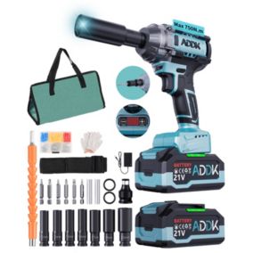 Clé à choc sans fil Brushless 21V 4.0Ah Batteries 1/2" 550N.M Clé à choc sans balai 6 vitesses 3300RPM Clé à choc rotative