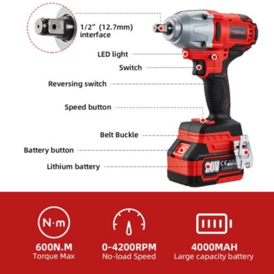 Clé à chocs 20V Brushless Lithium-Ion Batteries 4.0Ah,  600N.m , une batterie