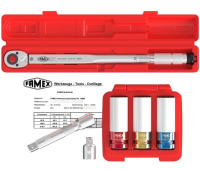 Clé Dynamométrique 1/2" - 30-210 Nm - Avec Douilles 17, 19, 21 Nm - FAMEX 10886-3N-KS