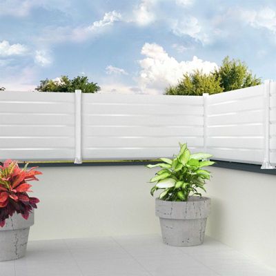 Clôture aluminium Brise vue (Blanc brillant - Longueur 1.911 x Hauteur 1.022 m - 7 lames)