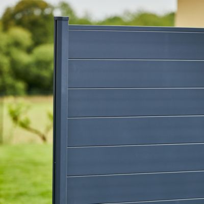 Clôture aluminium lames pleines L.2.09ml x H.0m960 Gris anthracite à sceller (poteaux inclus)
