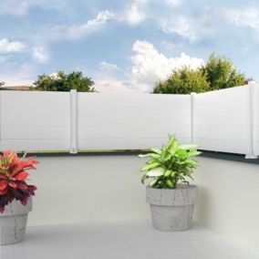 Clôture aluminium panneau plein (Blanc brillant - Longueur 1.911 x Hauteur 0.965 m - 6 lames)