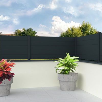 Clôture aluminium panneau plein (Gris Anthracite - Longueur 1.911 x Hauteur 0.515 m - 3 lames)