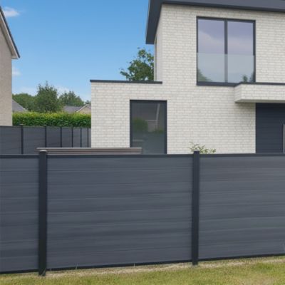 Clôture composite lames pleines L.20ml x H.1m04 Gris anthracite à sceller (poteaux inclus)